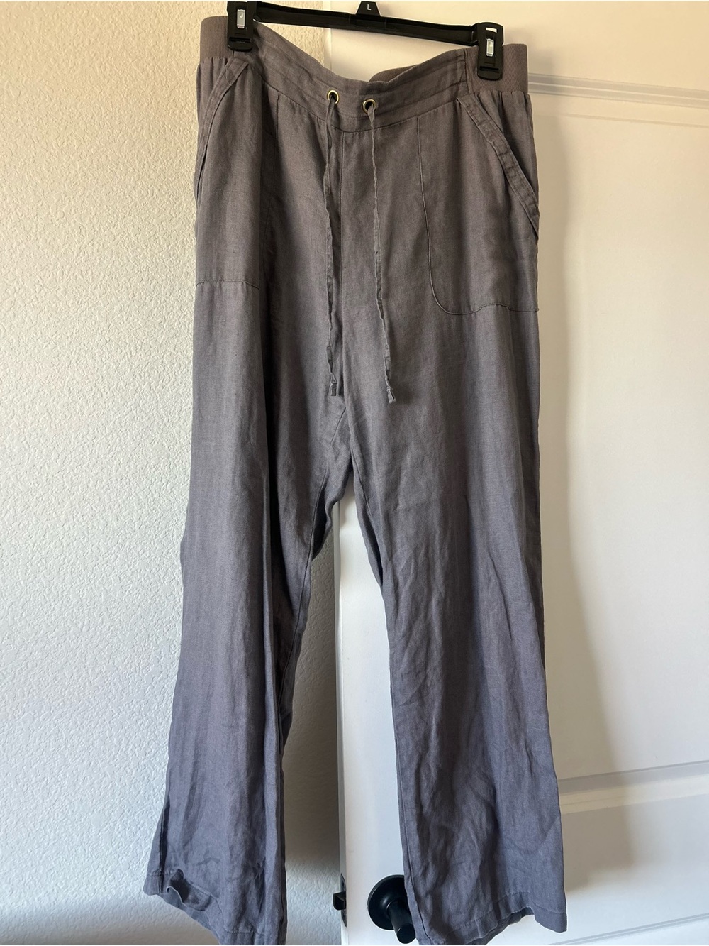 Ladies Gray Linen Drawstring Casual Pants